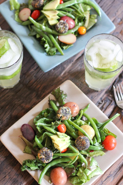 Farmers Market Salad with green beans, tomatoes, potatoes, avocado