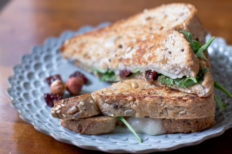 Grilled Cheese Recipe with dried cherries arugula and hazelnut butter 