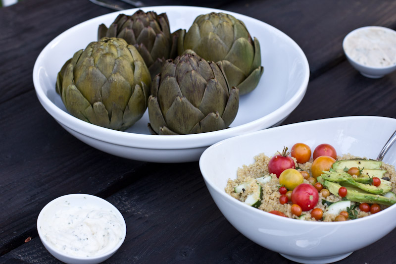 steamed artichokes and quinoa salad