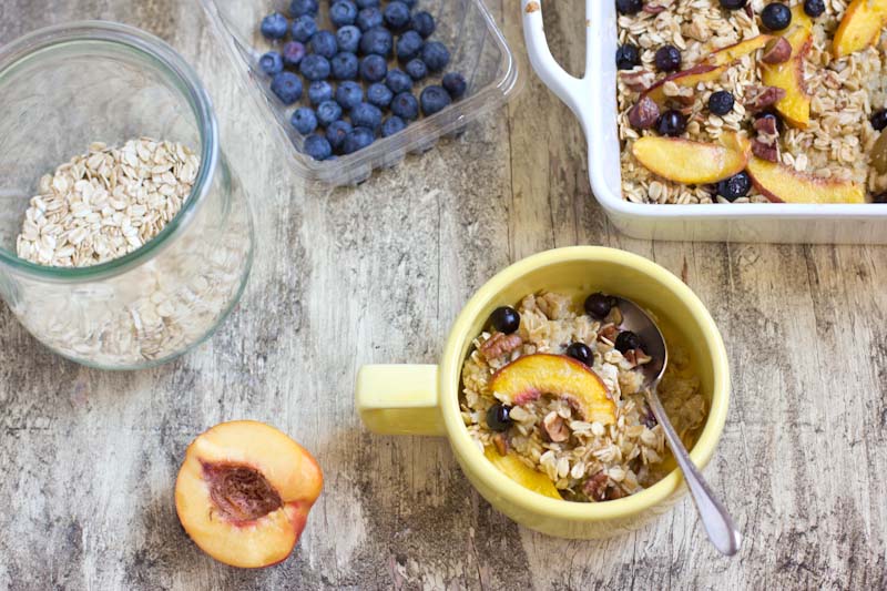 baked breakfast quinoa recipe with peaches and blueberries