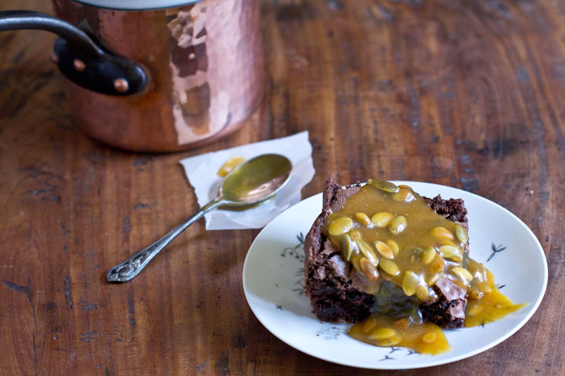 Homemade Brownies with Pumpkin Caramel Sauce