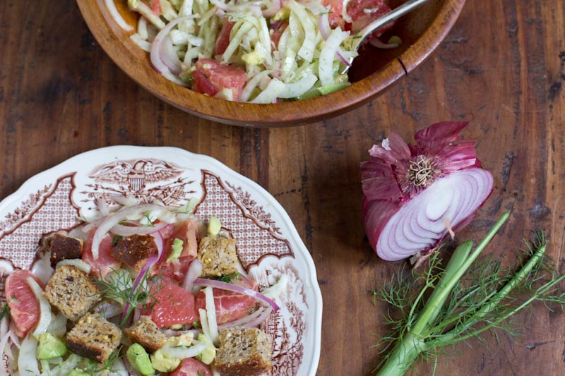 Panzanella Salad with Grapefruit Fennel and Avocado