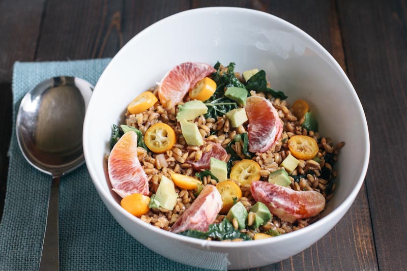 Farro Salad with Blood Oranges, Kumquats, Beets and Avocado