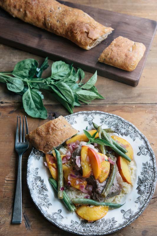 Roasted Pork Chops with Peaches and Green Beans