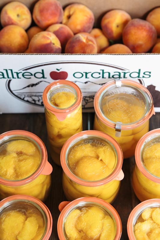 Jars of Sunshine: Honey Bourbon Canned Peaches • theVintageMixer.com