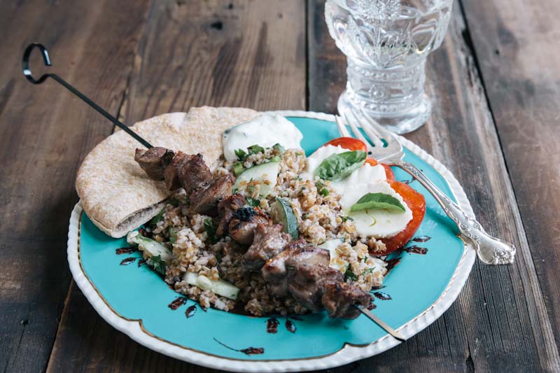 Lamb Souvlaki Recipe with Bulgar Salad 