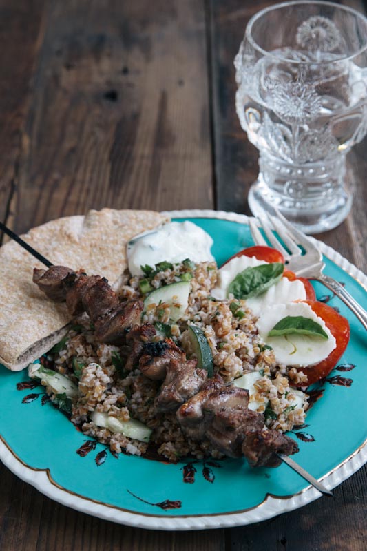 Lamb Souvlaki Recipe with Bulgar Salad