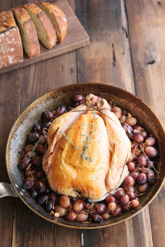 Roasted Chicken and Grapes over Polenta