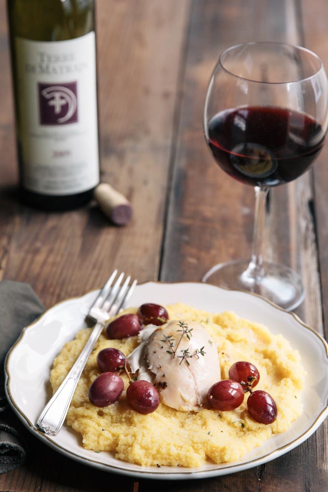 Roasted Chicken with Grapes over Polenta