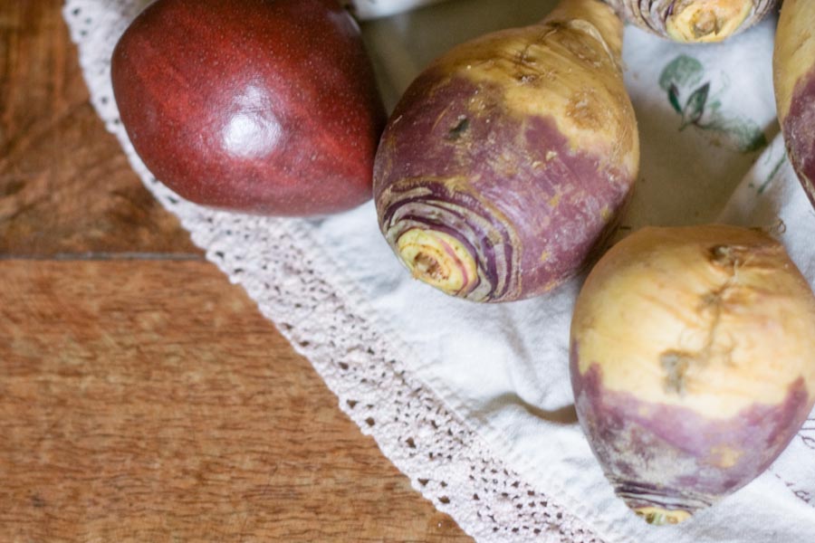 Thanksgiving Side Dish Recipe Mashed Rutabaga with Ginger Roasted Pears