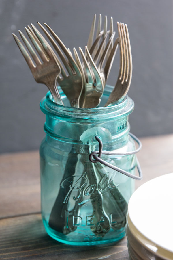 Vintage Glas Jar and Silverware