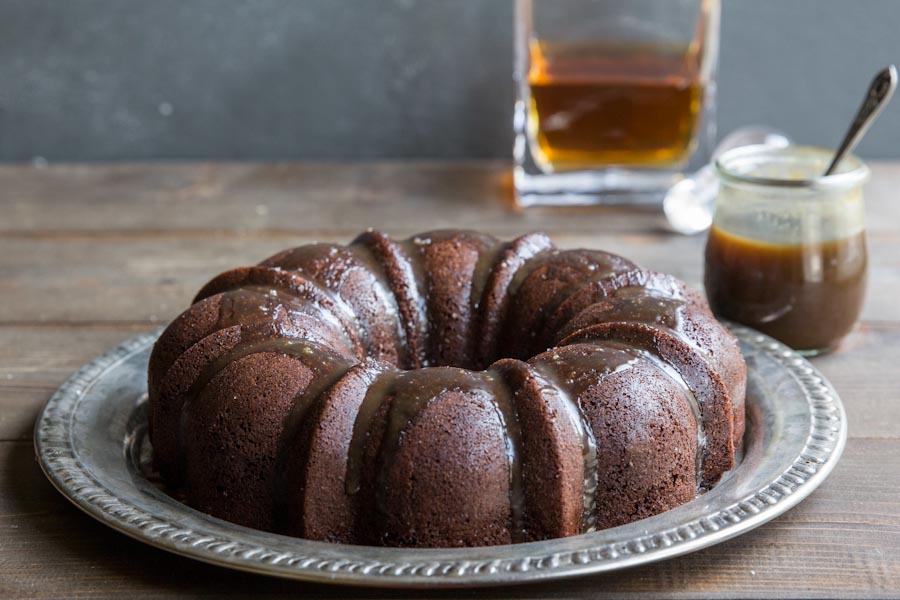 Chocolate Bundt Cake with Whiskey Caramel Sauce