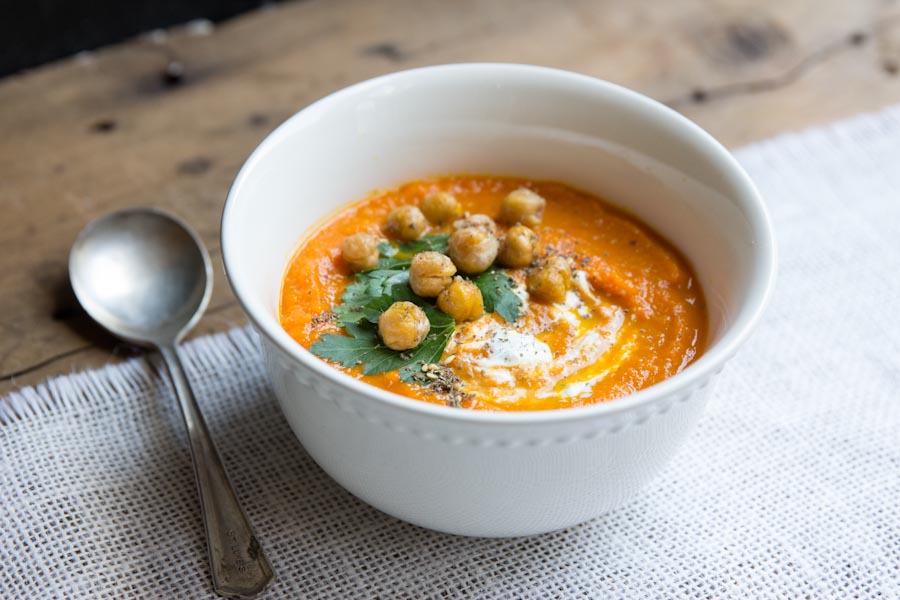 Carrot Soup Recipe with Roasted Chickpeas