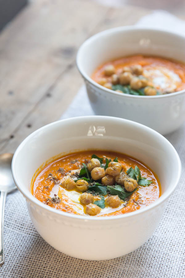 Roasted Carrot Soup with Crispy Chickpea Croutons - The Endless Meal®