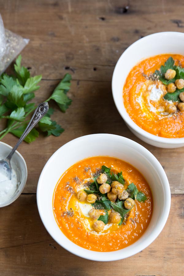 Roasted Carrot Soup with Crispy Chickpea Croutons - The Endless Meal®