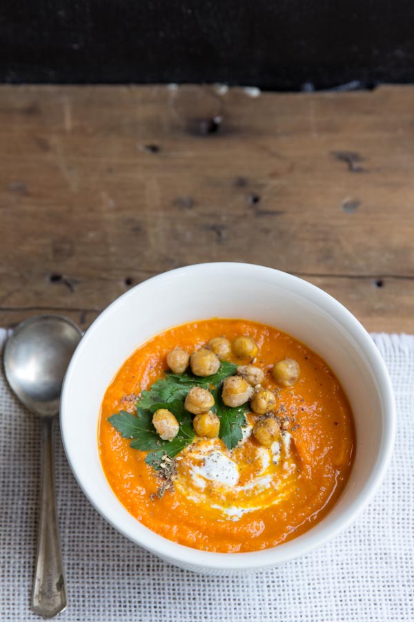 Roasted Carrot Soup with Crispy Chickpea Croutons - The Endless Meal®