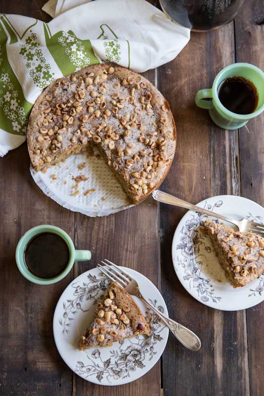 Rhubarb Coffee Cake Recipe • theVintageMixer.com #eatseasonal