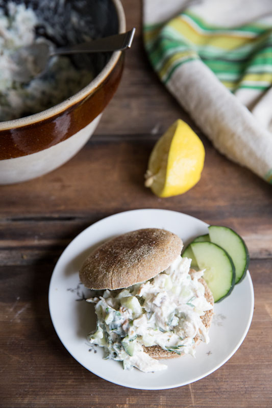 Light Tzatziki Chicken Salad Recipe made with Greek yogurt instead of Mayo • theVintageMixer.com 