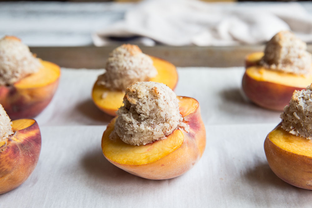 Coconut Macaroon Filled Peaches • theVintageMixer.com #eatseasonal