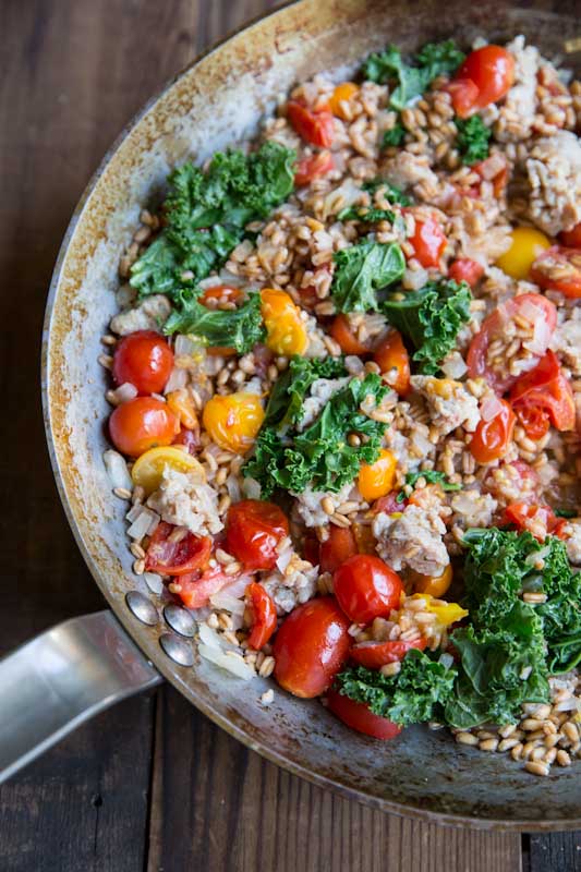 One Pot Farro with Italian Sausage and Tomatoes