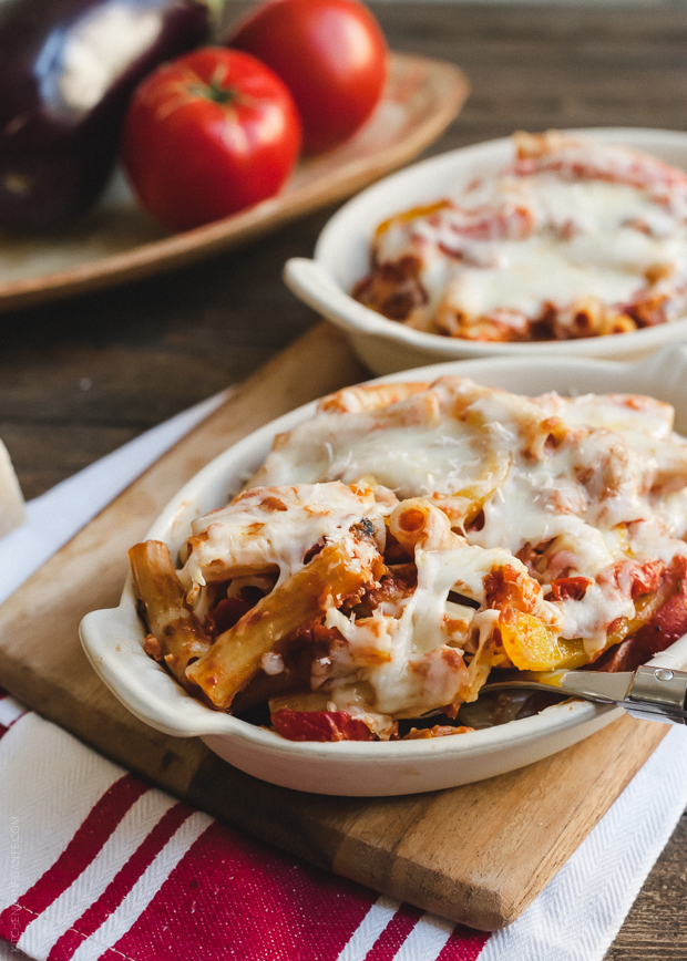 Baked Ziti with Roasted Eggplant and Peppers | www.kitchenconfidante.com