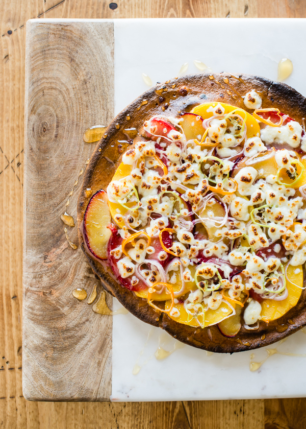 Quinoa Pizza with Stone Fruit, Chiles, and Queso Fresco