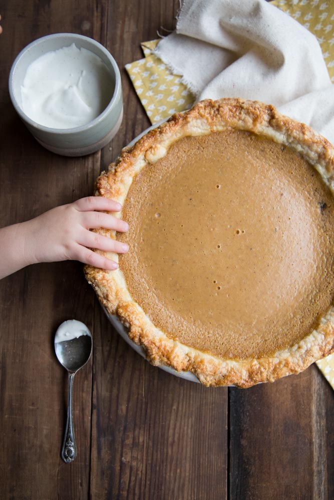 Pumpkin Sweet Potato Pie with vanilla bean and pure maple syrup • theVintageMixer.com #pie #Thanksgiving