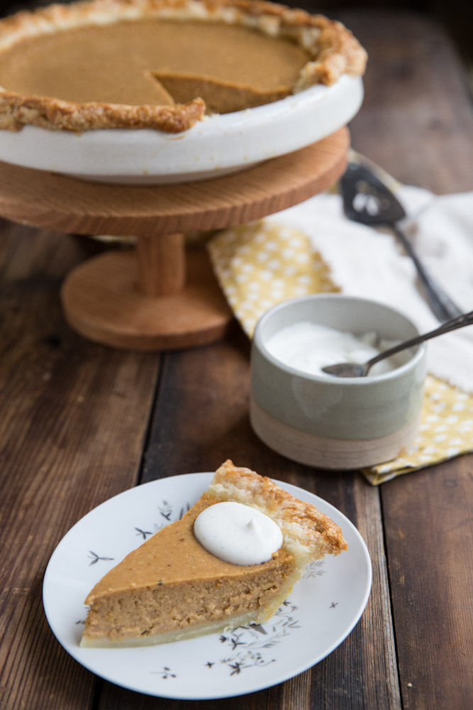 Pumpkin Sweet Potato Pie with vanilla bean and pure maple syrup • theVintageMixer.com #pie #Thanksgiving