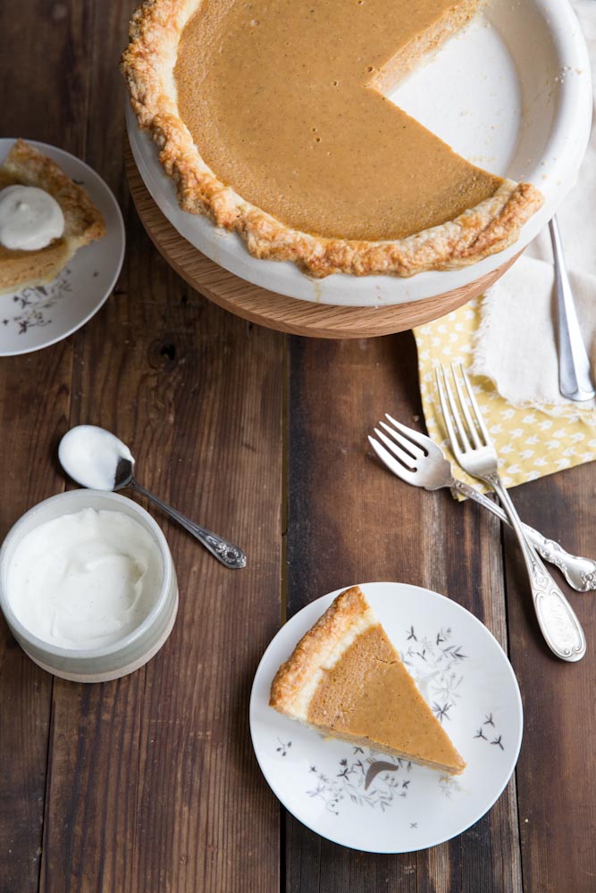 Pumpkin Sweet Potato Pie with vanilla bean and pure maple syrup • theVintageMixer.com #pie #Thanksgiving