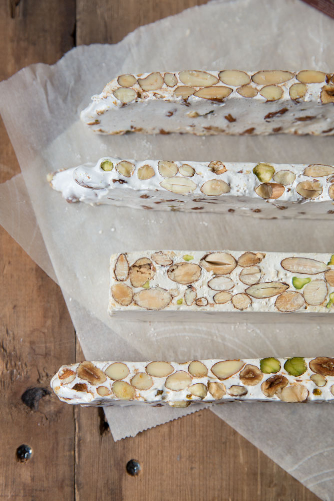 Homemade Torrone Recipe • theVintageMixer.com #ediblegifts #homemadecandy