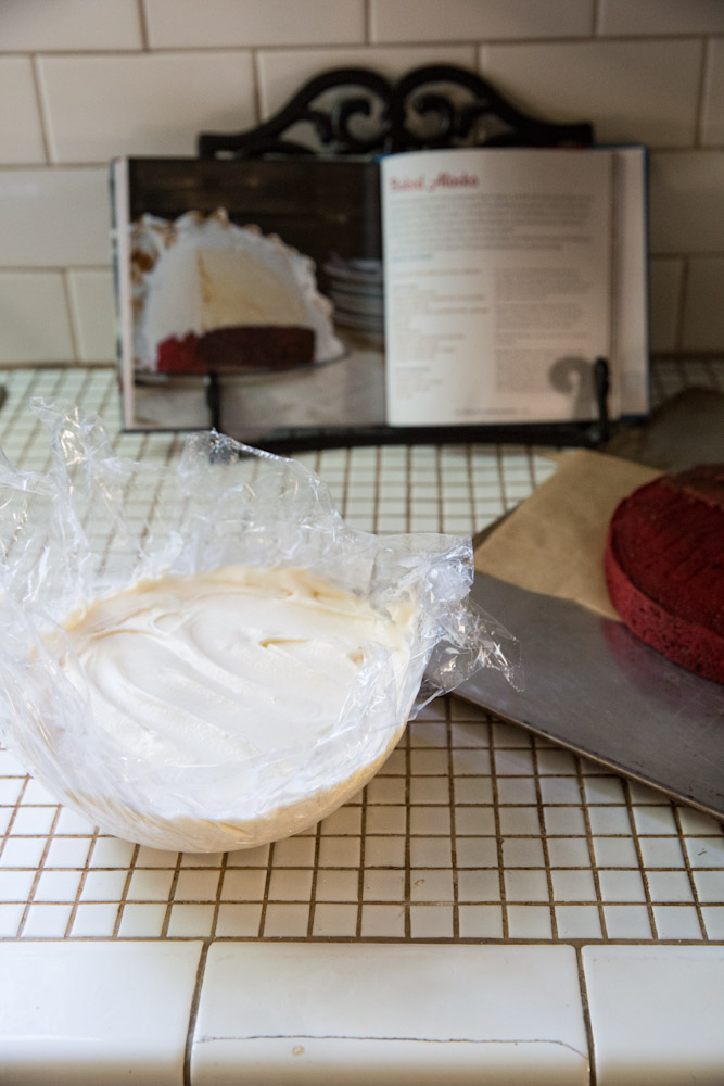 Red Velvet Baked Alaska Christmas Cake • theVintageMixer.com #Christmas