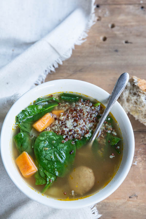 Sweet Potato Sausage and Spinach Soup • theVintageMixer.com