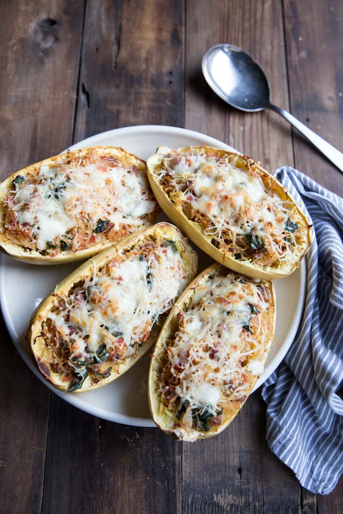 Twice Baked Spaghetti Squash Recipe • theVintageMixer.com #healthydinner