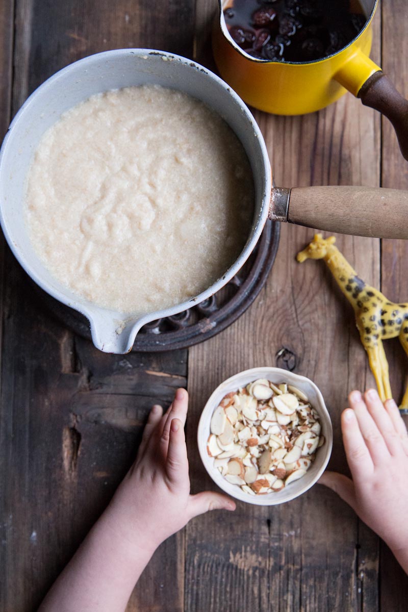 Farro Porridge Recipes with Brown Sugar Soaked Cherries and Almonds • theVintageMixer.com #porridge