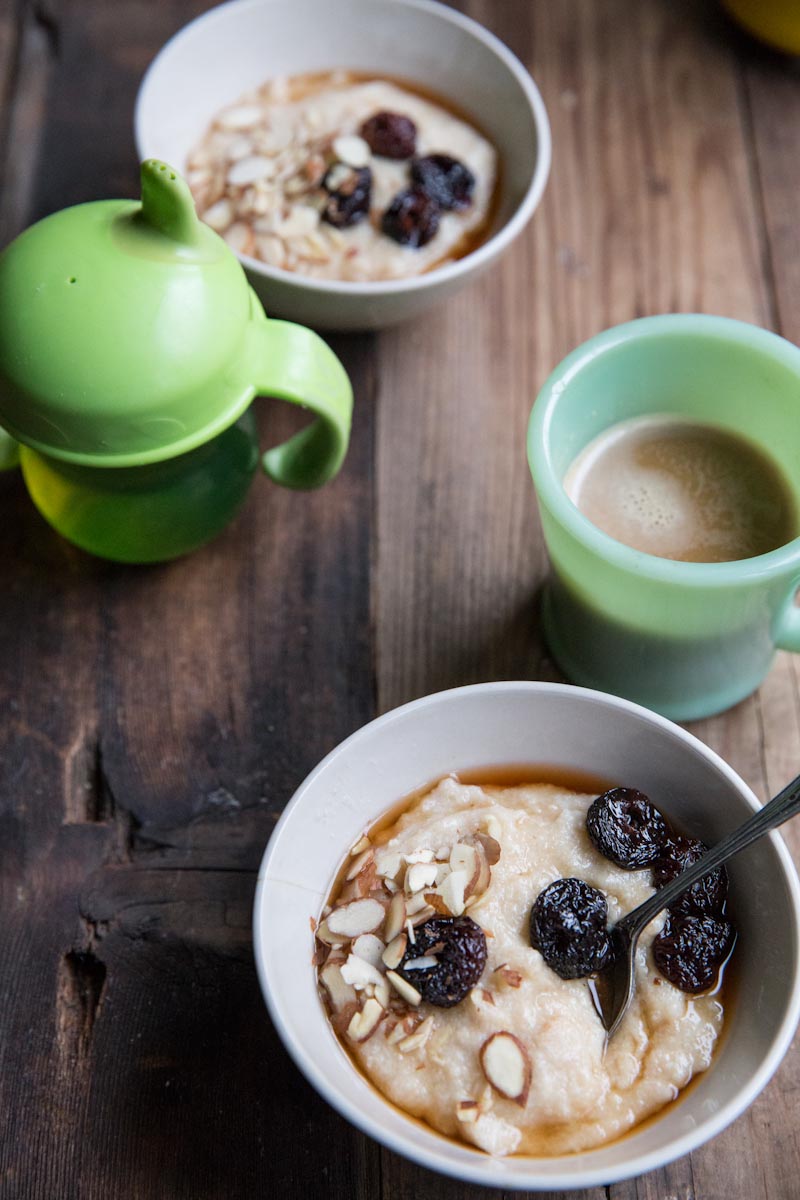 Farro Porridge Recipes with Brown Sugar Soaked Cherries and Almonds • theVintageMixer.com #porridge