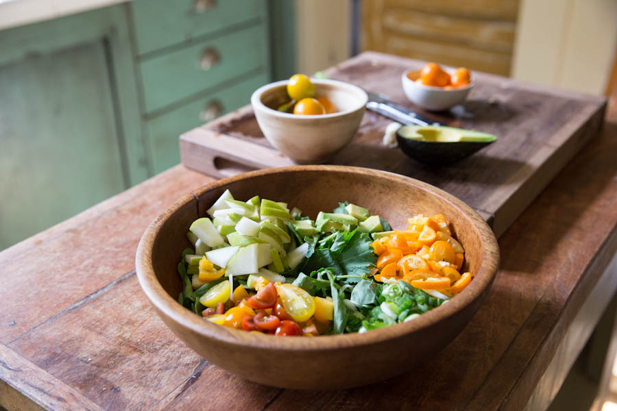 Chopped Salad Recipe with tomatoes avocado pear and kumquats