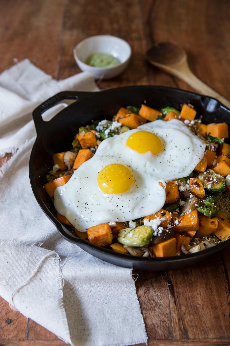 Sweet Potato, Mushroom and Brussels Sprout Hash with Quinoa | Vintage Mixer