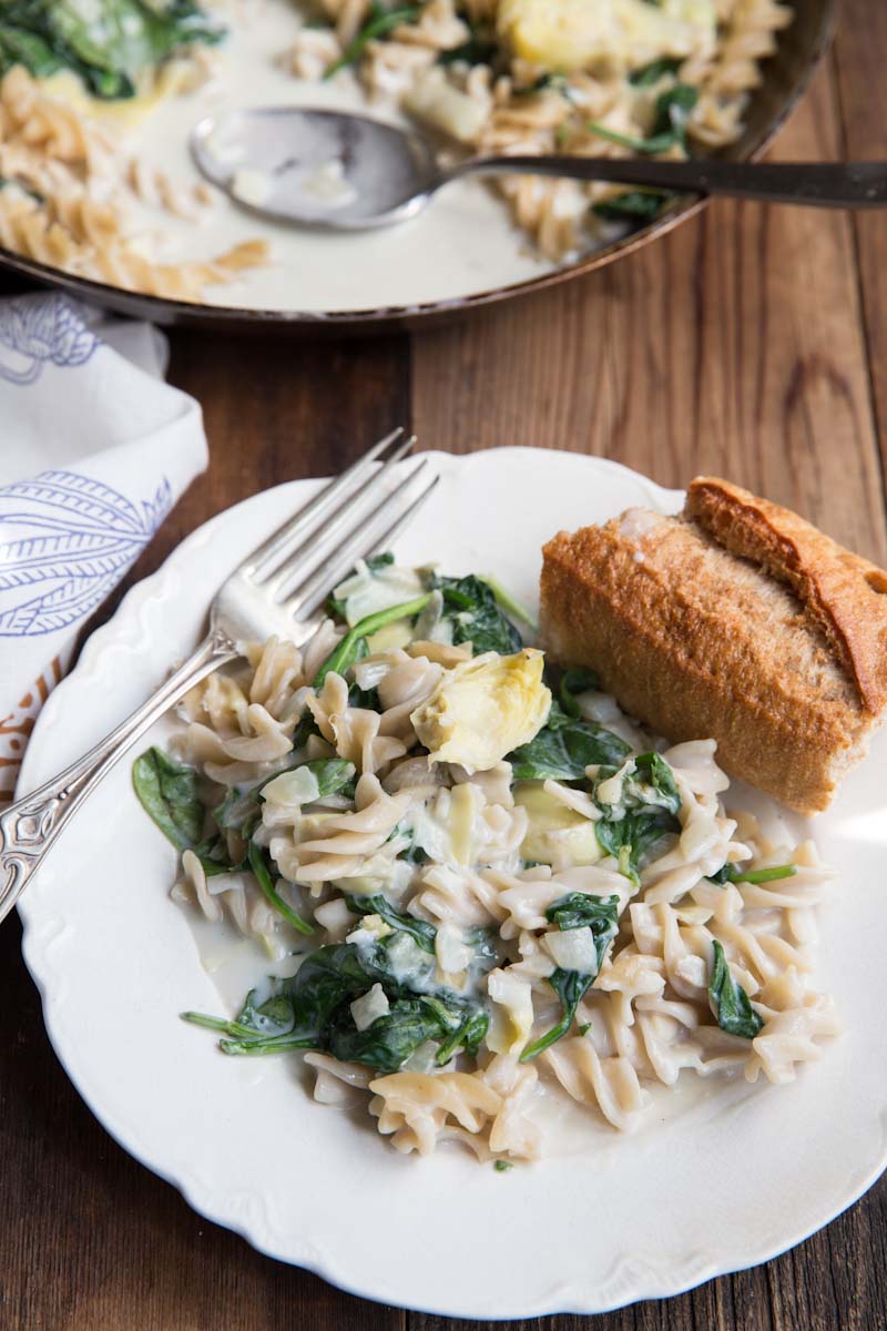 Spinach Artichoke Pasta Recipe • theVintageMixer.com #pasta