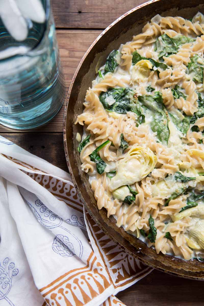 Spinach Artichoke Pasta Recipe • theVintageMixer.com #pasta