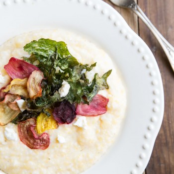 Goat Cheese Polenta with Crispy Beets and Kale • theVintageMixer.com #vegetarian #eatseasonal