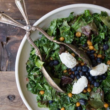 kale and blueberry caesar salad recipe • theVintageMixer.com #saladrecipe #eatseasonal