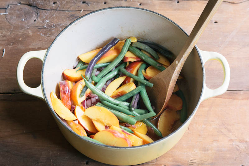 Roasted Pork Chops with Green Beans and Peaches