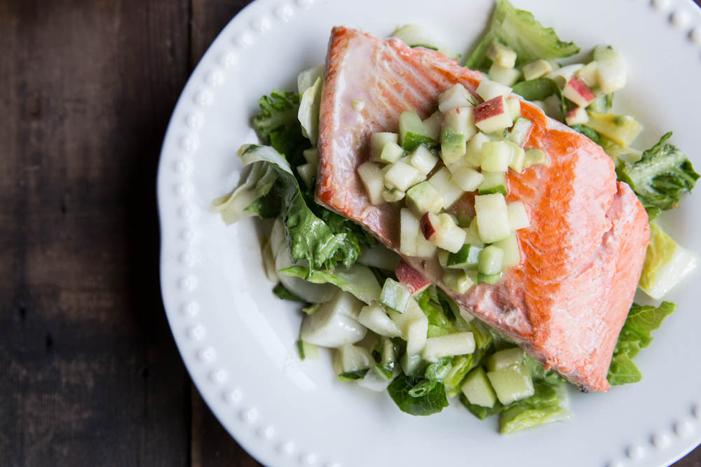 Salmon with Apple Cucumber Avocado Salsa