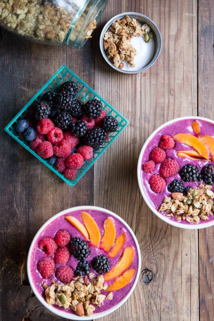 Smoothie Bowl Recipe with Cherries, Berries, Beets, and Kale • theVintageMixer.com #smoothie