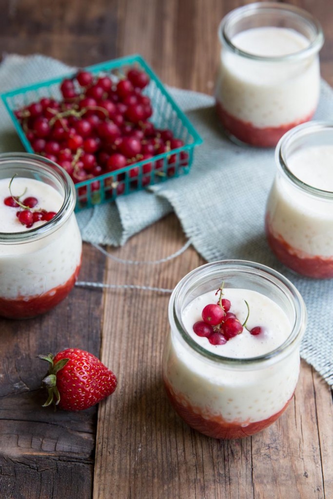 Strawberry Vanilla Tapioca Pudding Recipe • theVintageMixer.com #dessertrecipe #tapiocapudding