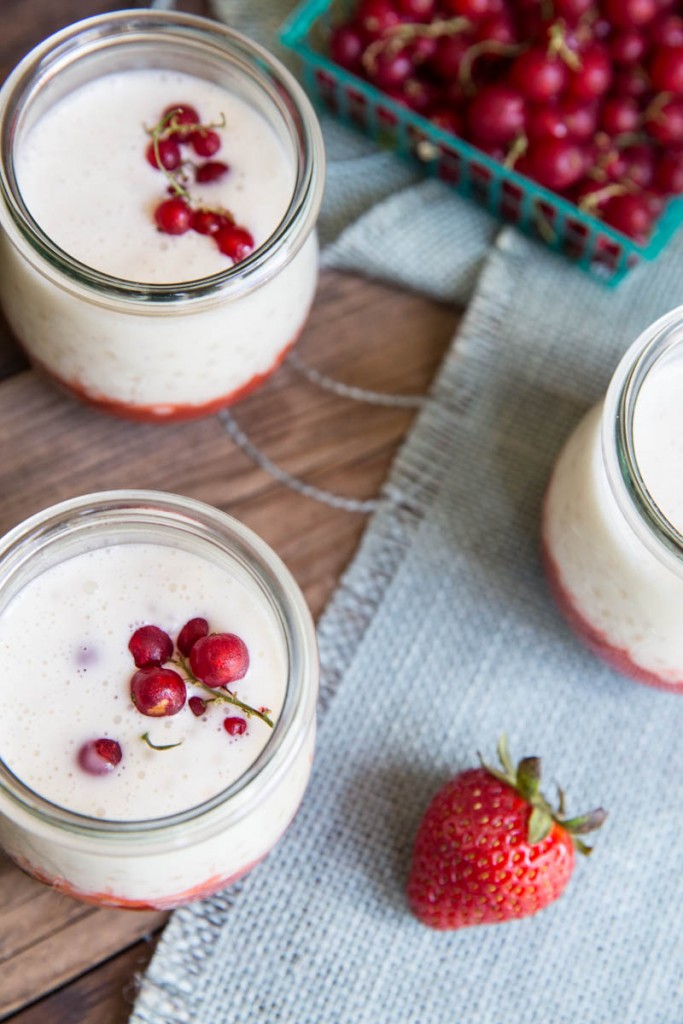 Strawberry Vanilla Tapioca Pudding Recipe • theVintageMixer.com #dessertrecipe #tapiocapudding