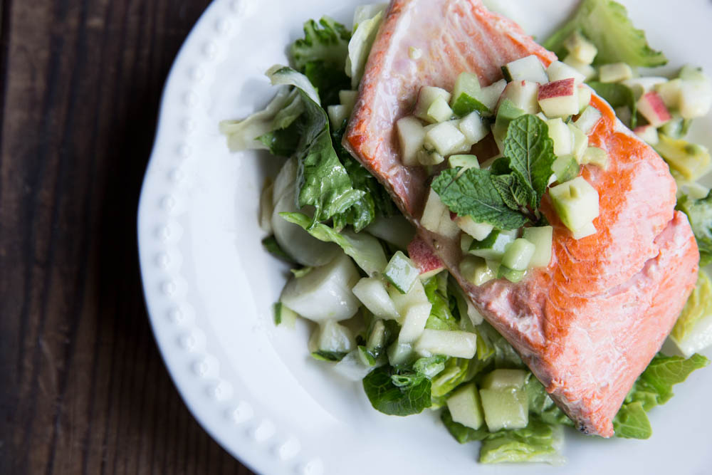 Salmon with apple cucumber avocado salsa 