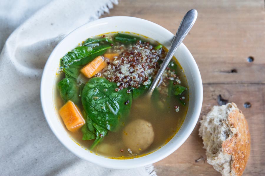 Sweet Potato, Sausage and Spinach Soup with Quinoa