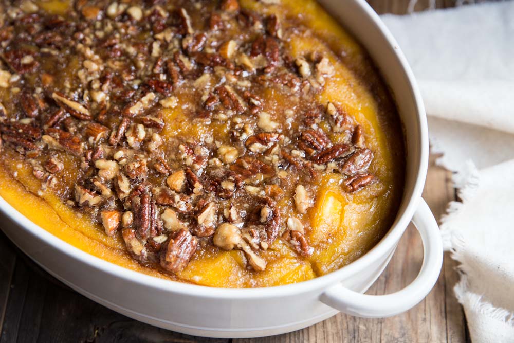 Squash Casserole with Maple Nut Praline • theVintageMixer.com #sidedish #thanksgivingrecipe