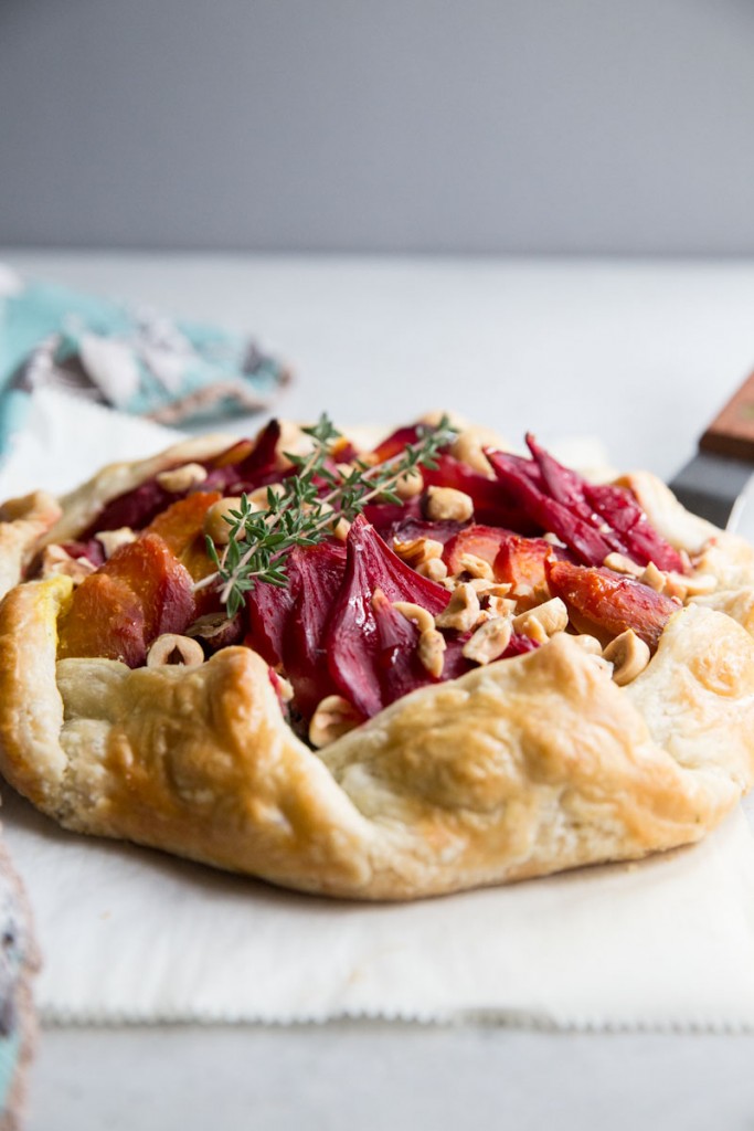 Beet and Goat Cheese Galette with Hazelnuts and Honey • theVintageMixer.com #eatseasonal #beets